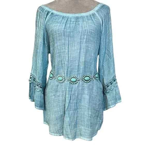 Western Turquoise Boho Concho Chain Belt Hippie Festival Cowgirl Rodeo Fall - Picture 3 of 5